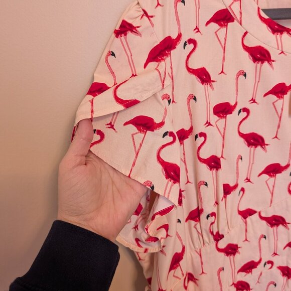 Lindy Bop Flamingo Print Midi Dress - Pink and Cream - Picture 4 of 13